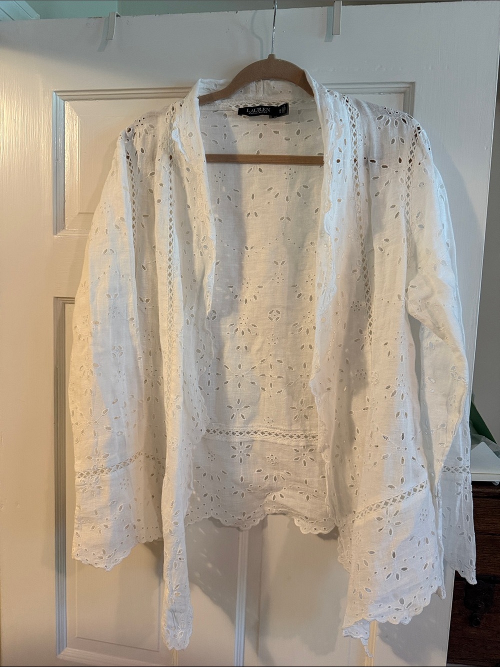 Ralph Lauren White Eyelet Lace Topper with Scallop Trim